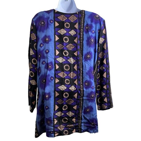 Vintage Ruth Norman Saks Fifth Avenue Womens Purple Tunic Top Size L Retro Flowy - Picture 2 of 11
